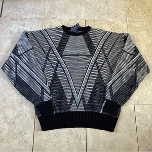 Vintage Barnaby Sweater Men's Pullover Round Neck Gray Geometric Pattern Acrylic